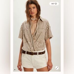 Free People We The Free Christopher Linen Shirt. NWT. Ivory combo